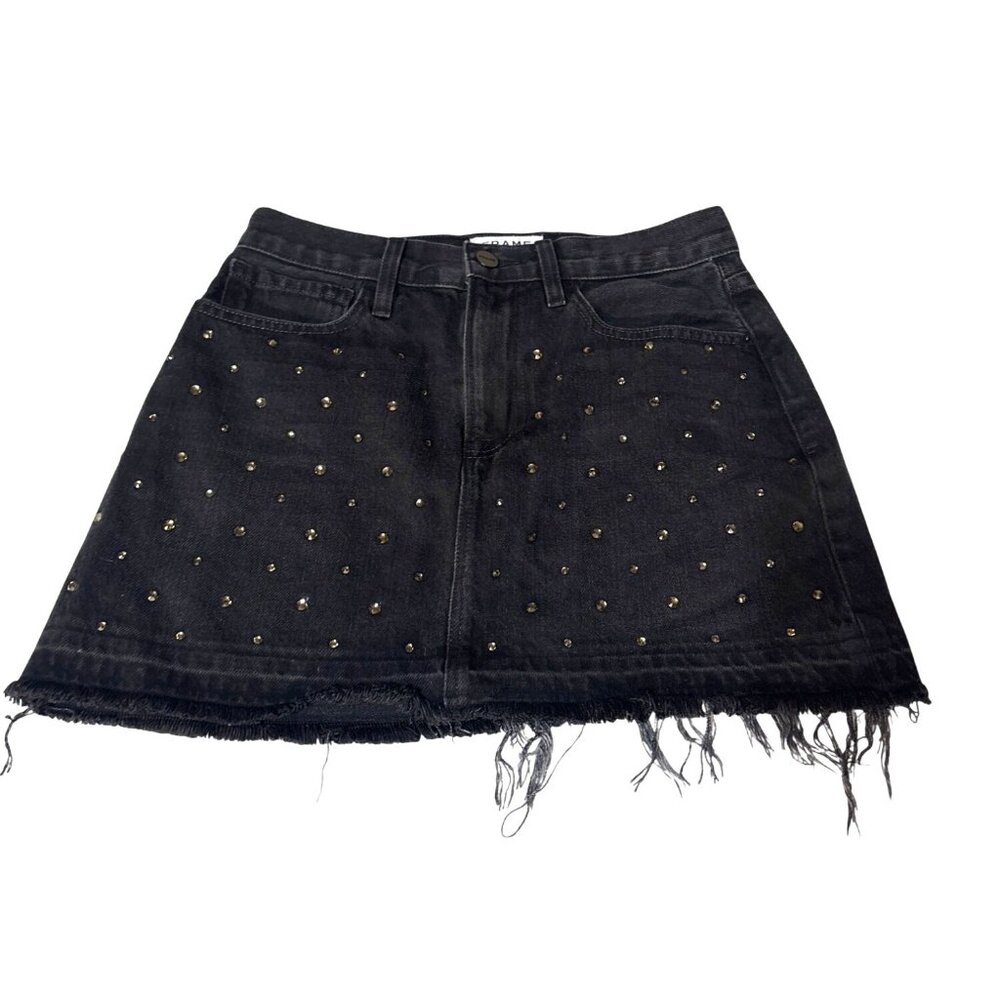 Black Frame 24 Denim Studded Mini Skirt‎ With Raw Hem